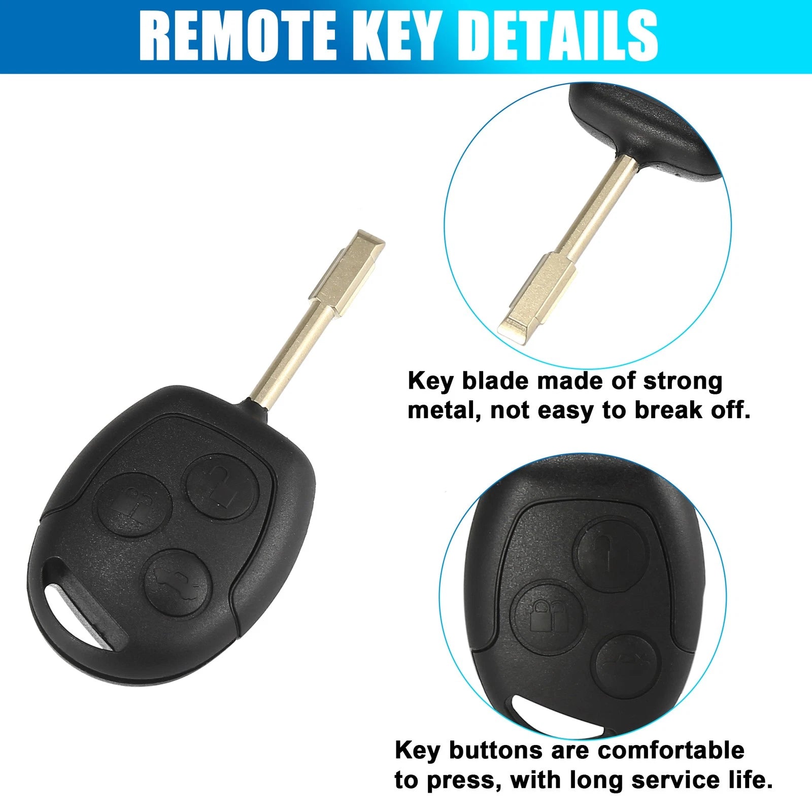 3 Button 433MHz Car Remote Key Fob for Ford Focus (Year Range Not Specified)