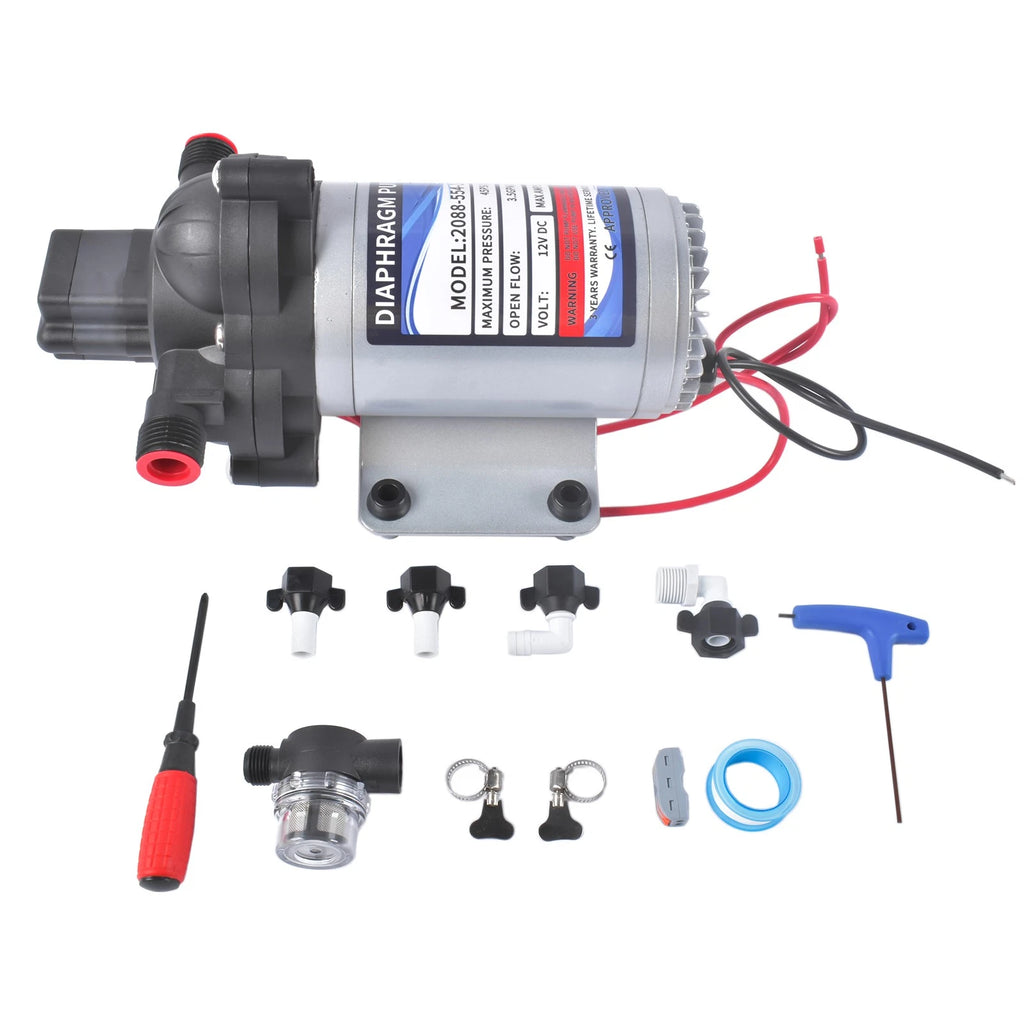 12V Fresh Water Pump 3.5GPM 45 PSI Diaphragm for Automotive Applications