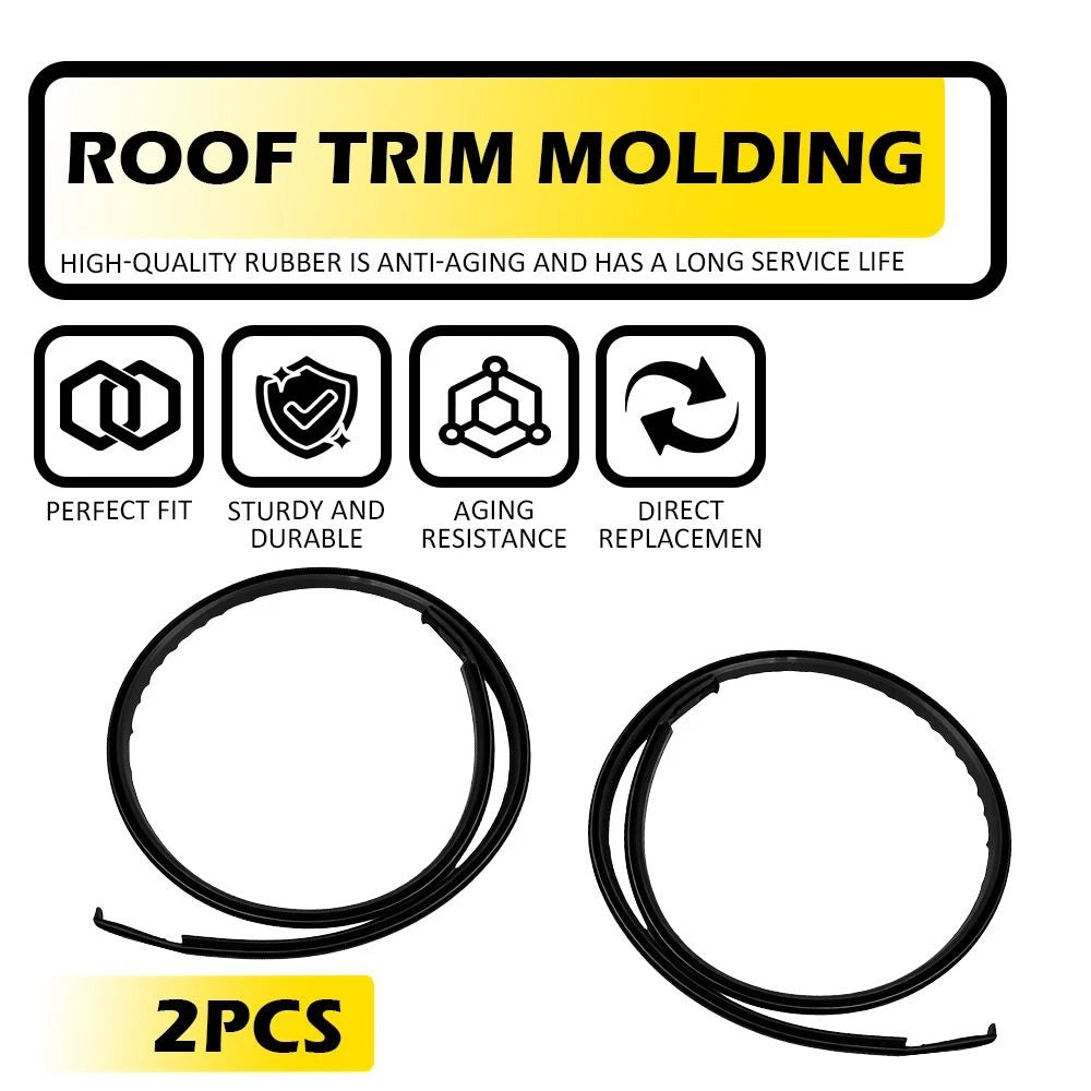 Set of 2 Roof Drip Molding Strips for Toyota Corolla (2003–2008) Black Rubber