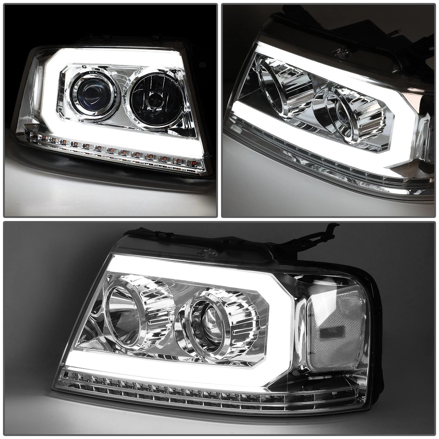 Chrome Clear LED DRL Sequential Signal Projector Headlights for Ford F150 (2004–2008)