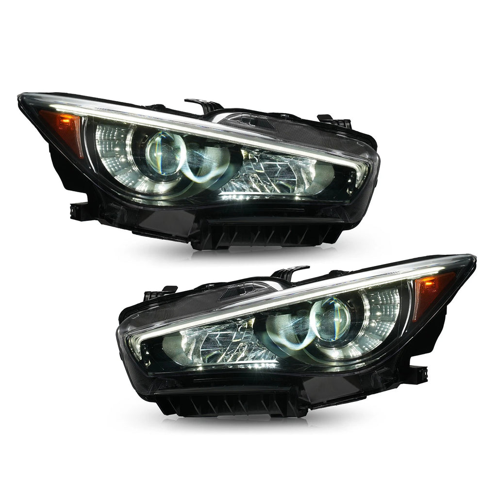 Set of 2 JDM Black LED Headlights for Infiniti Q50 (2014–2022) w/o AFS