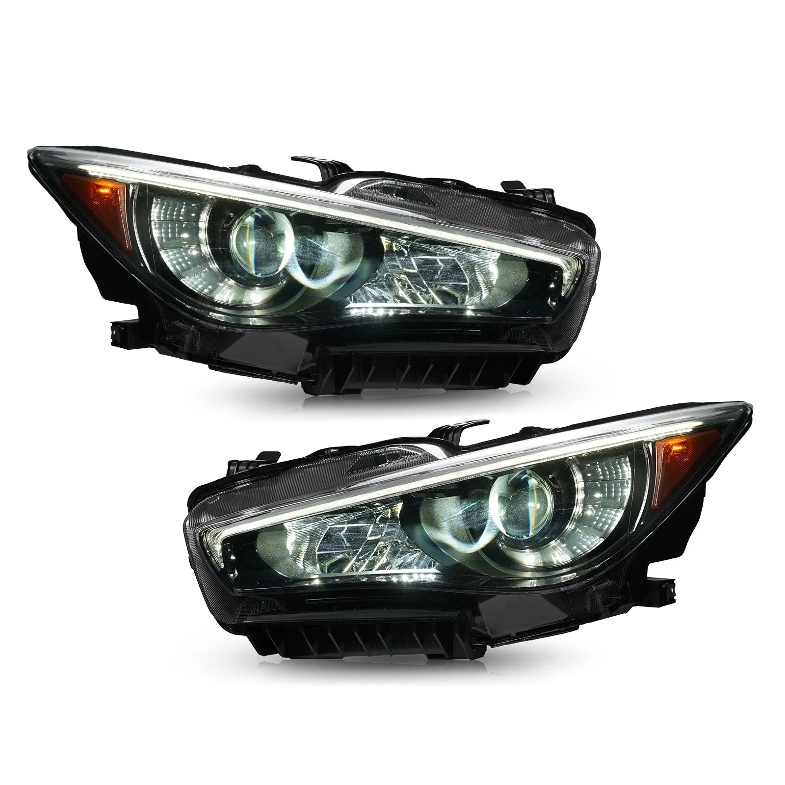 Set of 2 JDM Black LED Headlights for Infiniti Q50 (2014–2022) w/o AFS