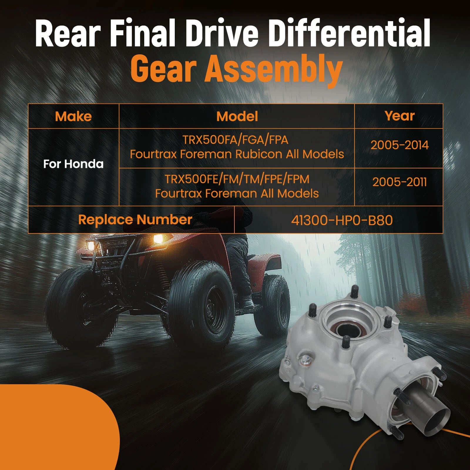 Rear Differential Assembly 41300HP0B80 for Honda Foreman Rubicon 500 (2005–2014)