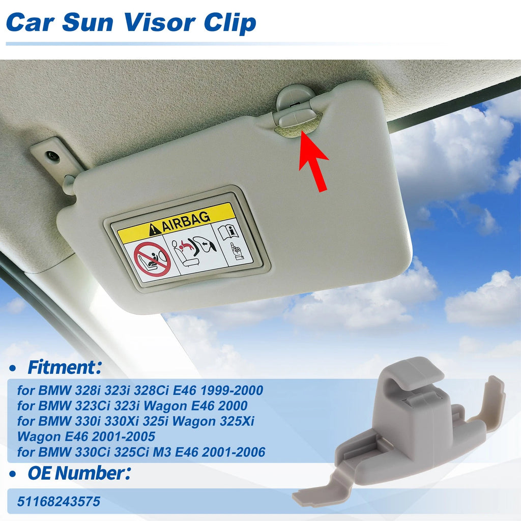 Sun Visor Clip for BMW 328i 323i 328Ci E46 (1999–2000) Gray No. 51168243575