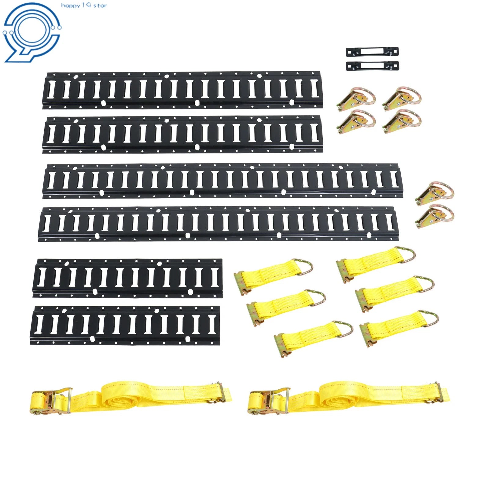 Set of 22 Black Rails and Ratchet Straps for Various Vehicles