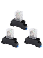 Set of 3 DPDT Electromagnetic Power Relays DC 12V with Base