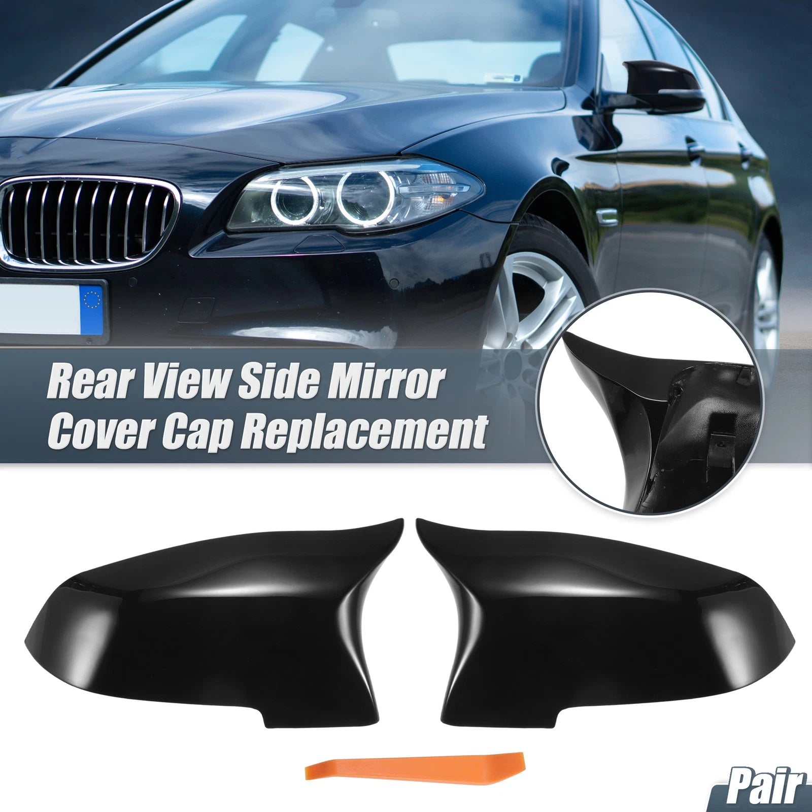 Pair Rearview Mirror Cover Cap Gloss Black for BMW F10 F18 (2011–2017)