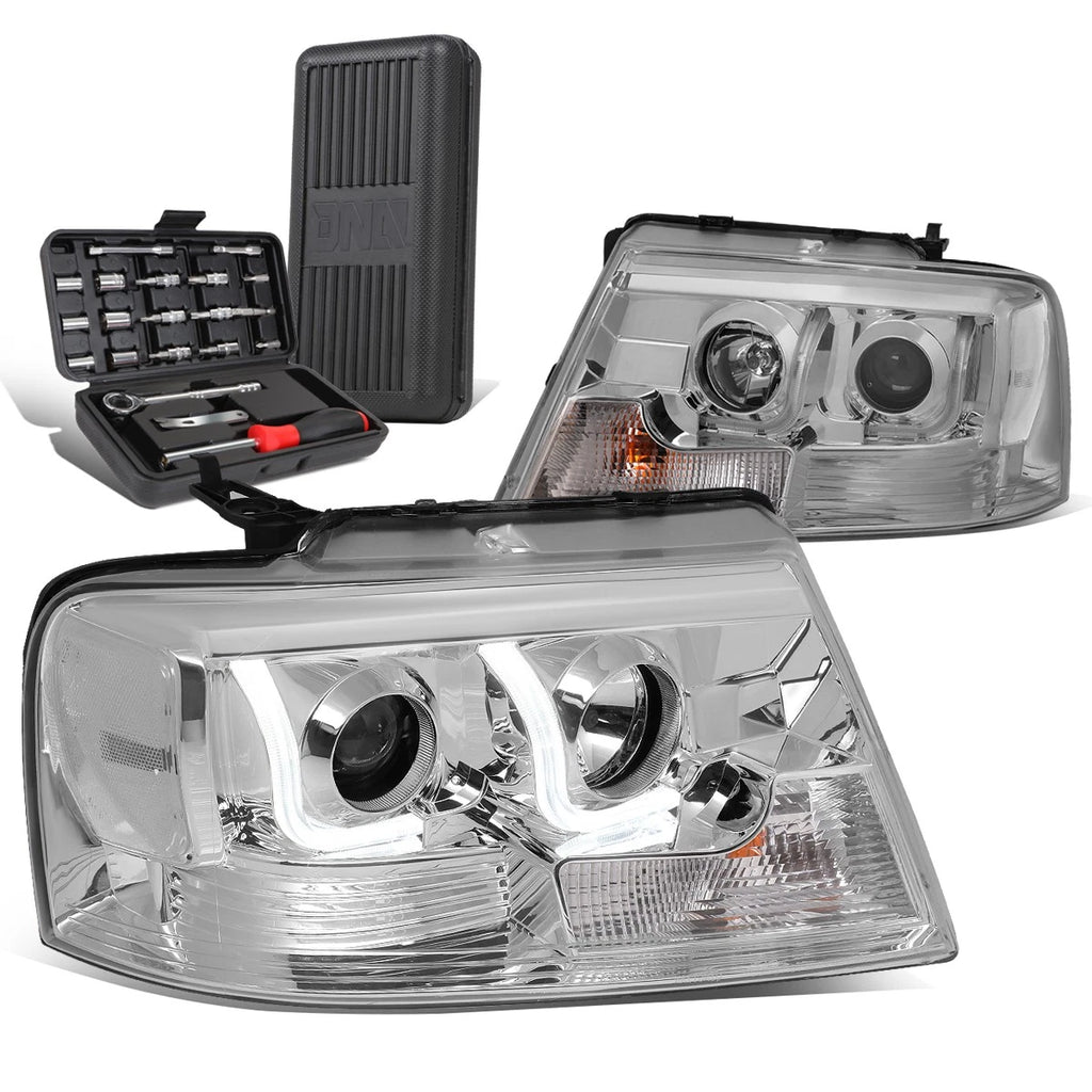 Chrome/Clear LED DRL Bar Projector Headlight for Ford F-150 (2004–2008)