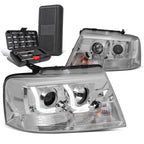 Chrome/Clear LED DRL Bar Projector Headlight for Ford F-150 (2004–2008)