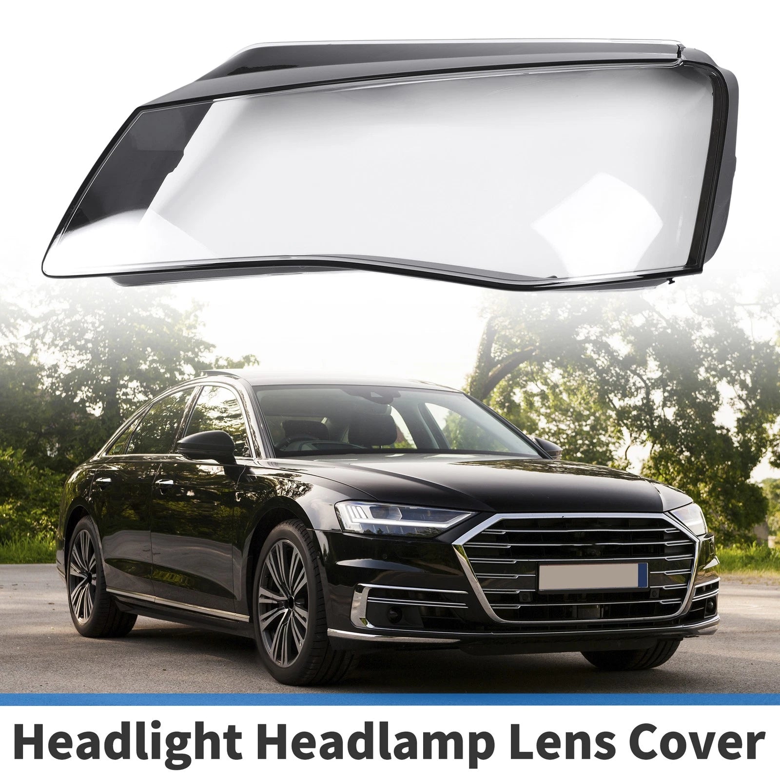 1 Pc Headlight Lens Cover for Audi A8 (2010–2013) Black