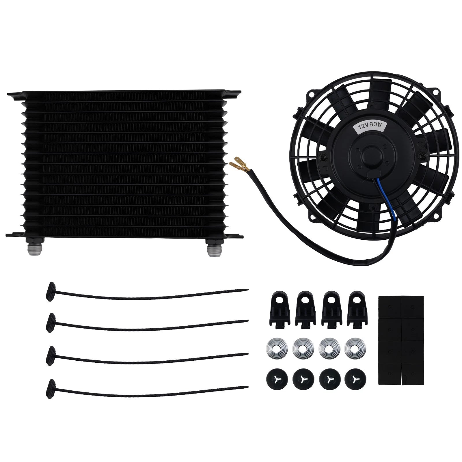 15-Row 10AN Oil Cooler with 7" Fan for Universal Modified Vehicles