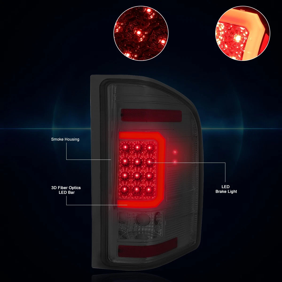 3D LED C-Bar Tail Lights for Chevy Silverado (2007–2014) - Smoked