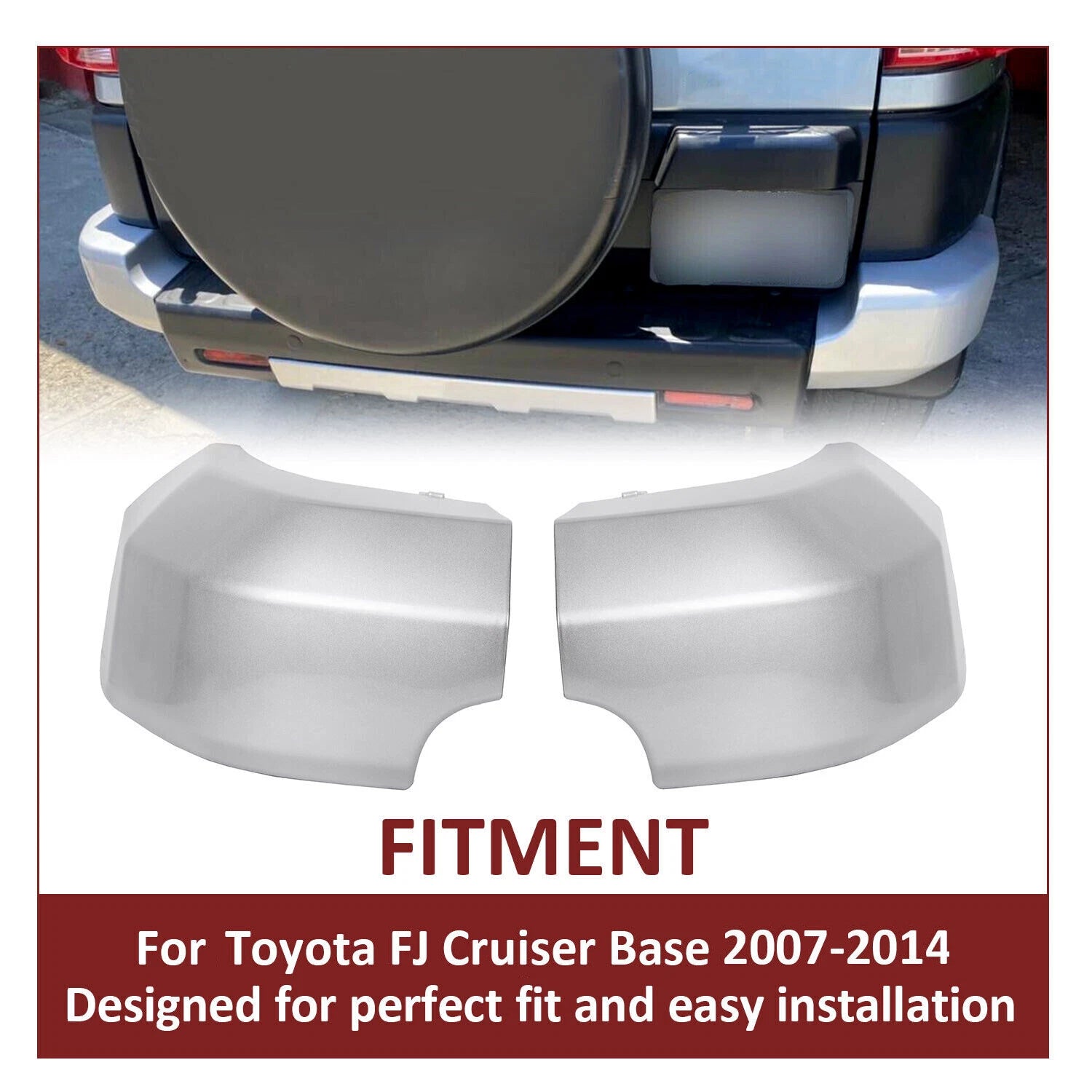 Set of 2 Rear Corner Bumper End Caps for Toyota FJ Cruiser (2007–2014) Silver