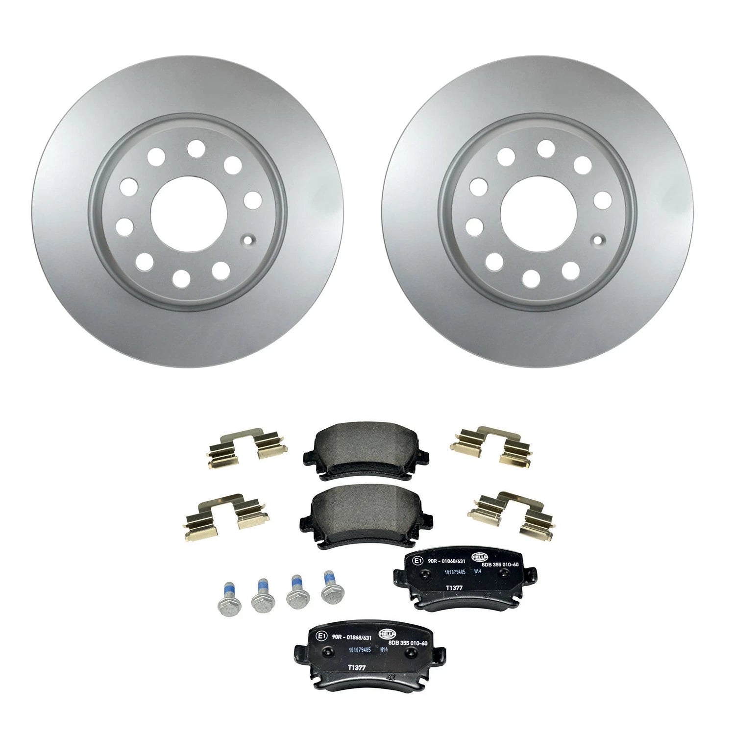 Hella Rear Rotors & Low-Met Disc Brake Pad Kit for A3 Quattro, CC, GTI, Jetta, Passat