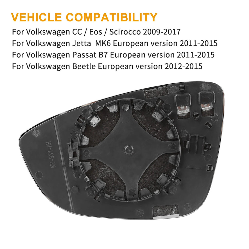 Heated Mirror Glass w/ Backing Plate for Volkswagen CC Eos (2009–2017)