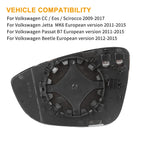 Heated Mirror Glass w/ Backing Plate for Volkswagen CC Eos (2009–2017)