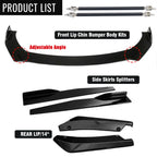 Glossy Black Front Bumper Spoiler Body Kit for Universal (Fits )