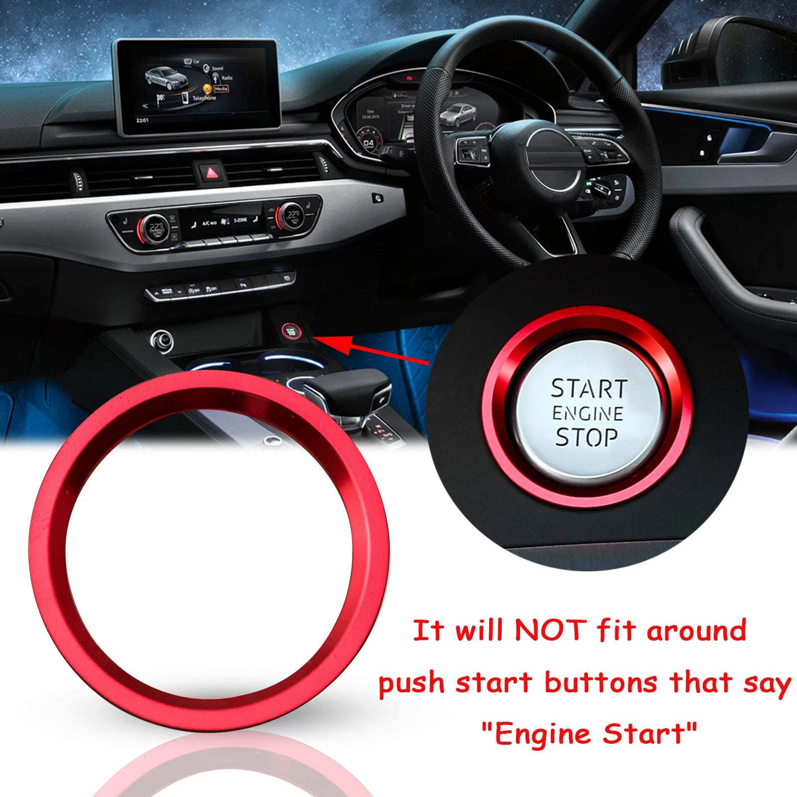 Red Aluminum Keyless Start Button Trim for Audi A4 A5 A7 (2013–2019)