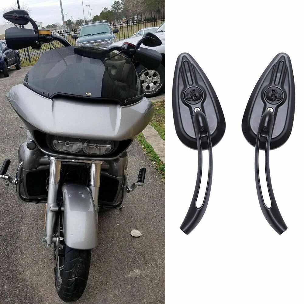 Black Skull Teardrop Mirrors for Harley Touring Dyna Sportster 883 1200 (2010–2023)