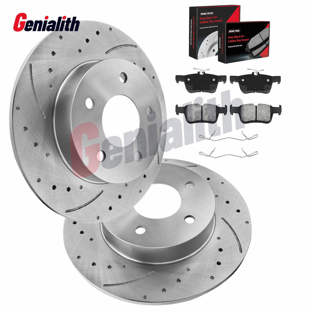 Rear Drilled Rotors & Ceramic Brake Pads for Ford Fusion, Lincoln MKZ (2013–2016)