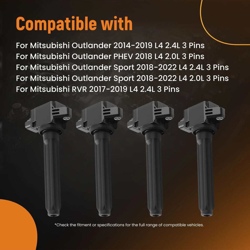 4X Ignition Coils for Mitsubishi Sport/RVR 2.0L (2018–2022) UF814 3 Pin Black