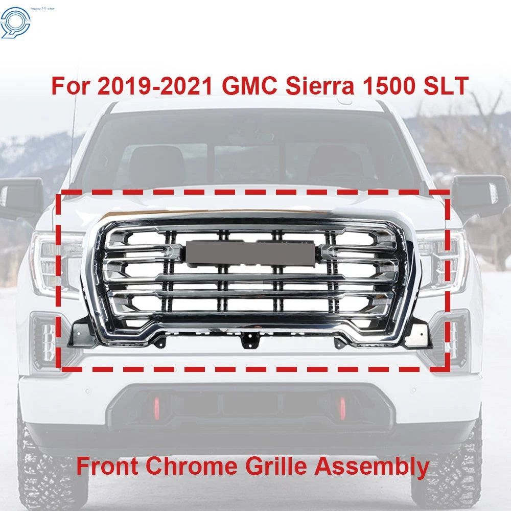 Front Hood Grille Assembly for GMC Sierra 1500 SLT (2019–2021) Chrome