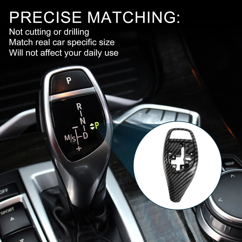 Gear Shift Knob Button Cover for BMW Carbon Fiber Black Center Console 1 Set