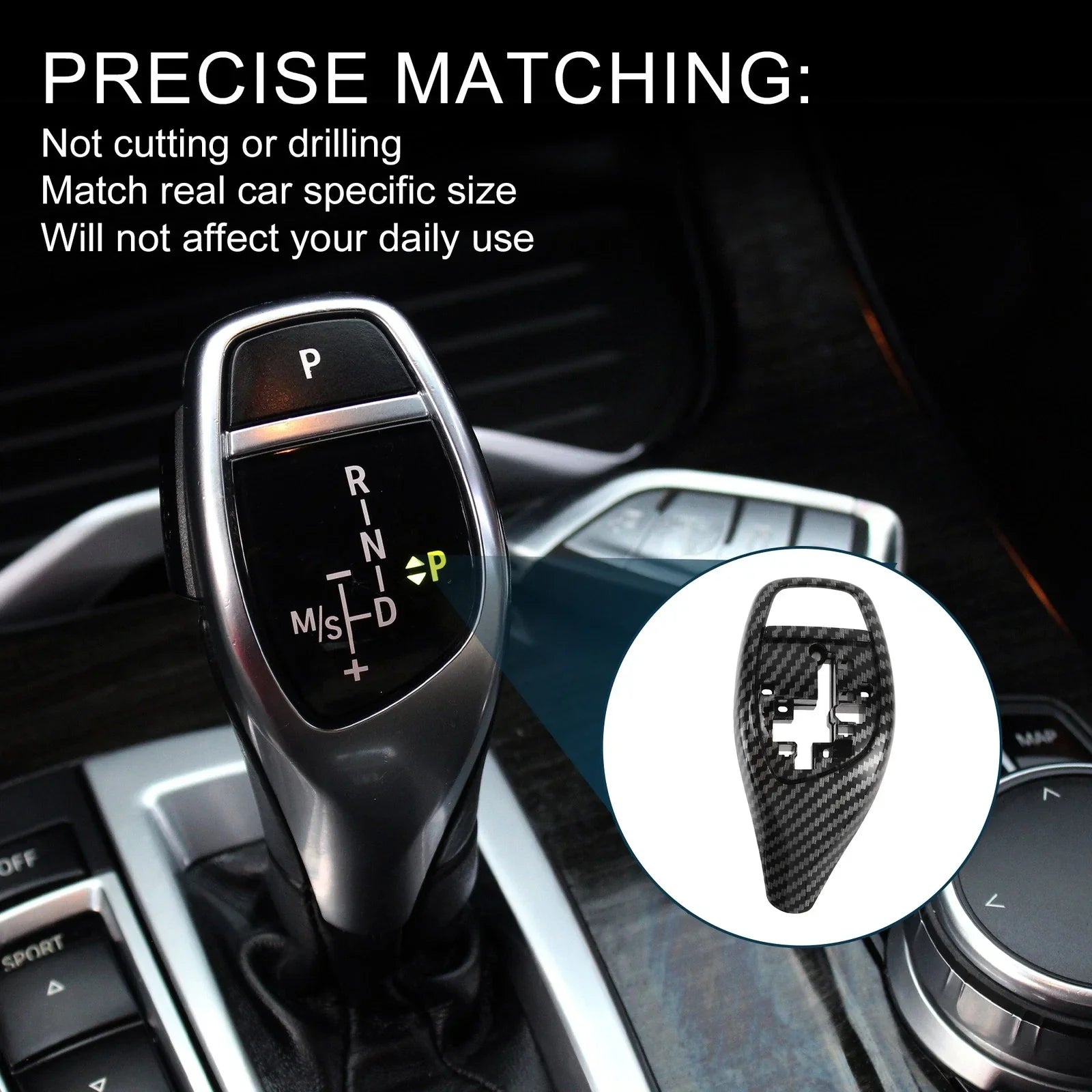 Gear Shift Knob Button Cover for BMW Carbon Fiber Black Center Console 1 Set