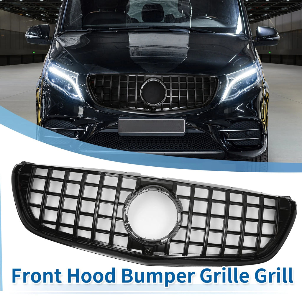 Front Upper Bumper Grille for Mercedes-Benz V-Class (2019–2023) Glossy Black