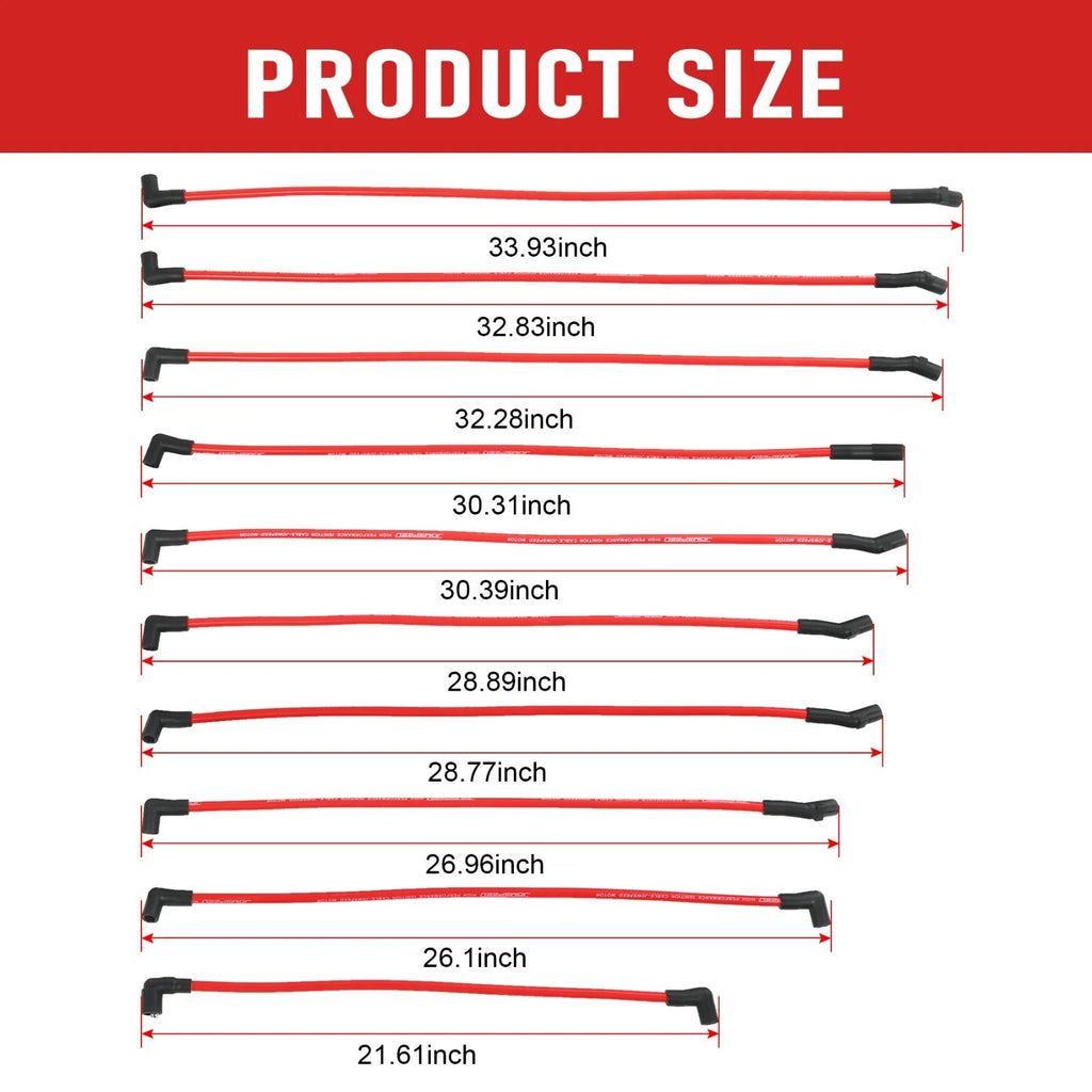 Set of 4 Red 10.2mm Racing Spark Plug Wires for Ford 5.0L 5.8L