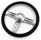 14 Inch Polished Black Steering Wheel with Plain Horn and Adapter for A01