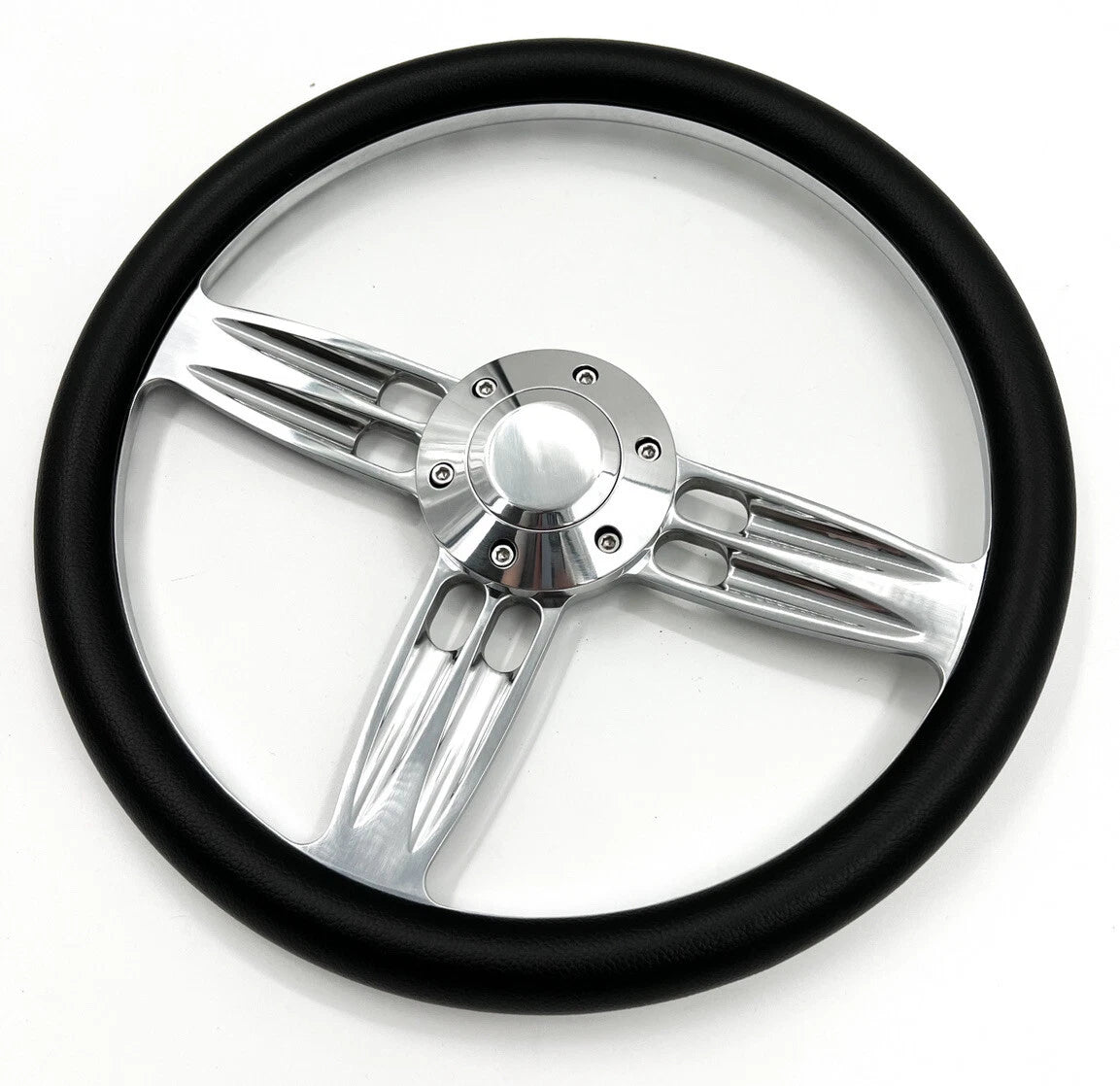 14 Inch Polished Black Steering Wheel with Plain Horn and Adapter for A01