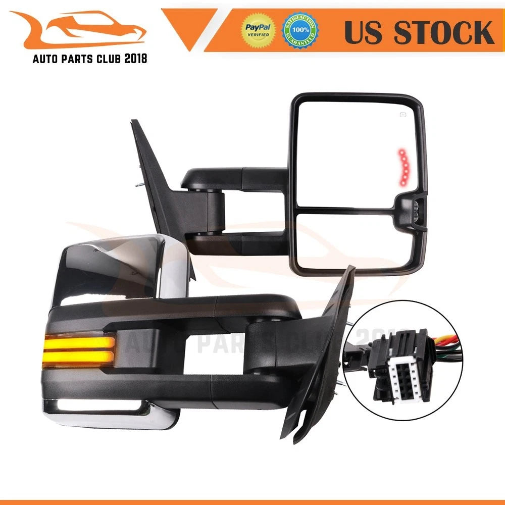 Pair Power Signal Heated Chrome Tow Mirrors for Chevy GMC (2007–2014)