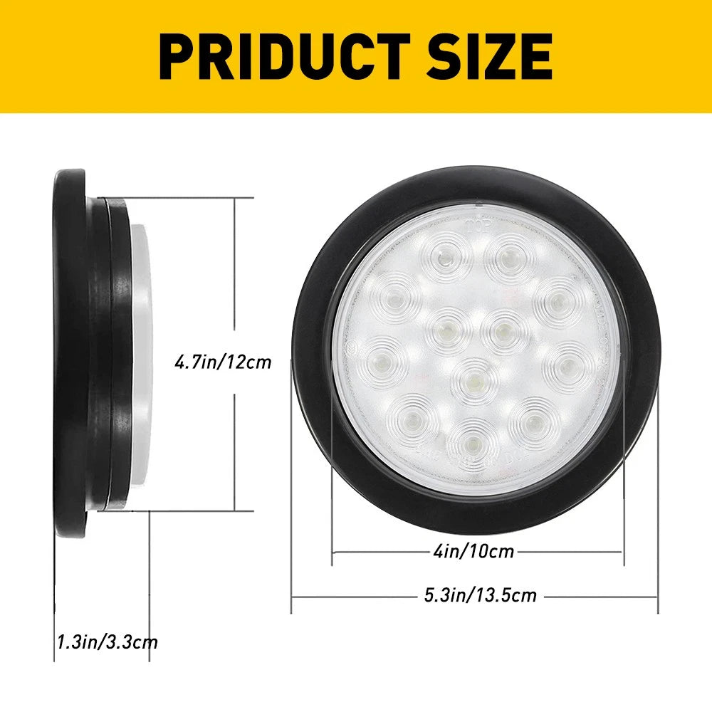 2X 4" 12 LED Round Stop/Turn/Tail Lights for Truck Trailer