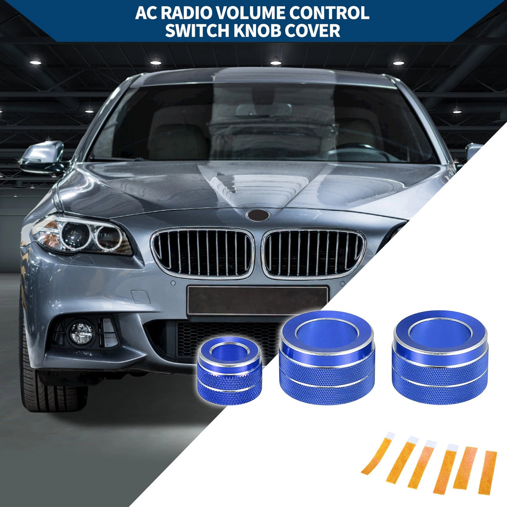 3X AC Radio Volume Control Switch Knob Cover Ring for BMW F10 (2011–2016) Blue