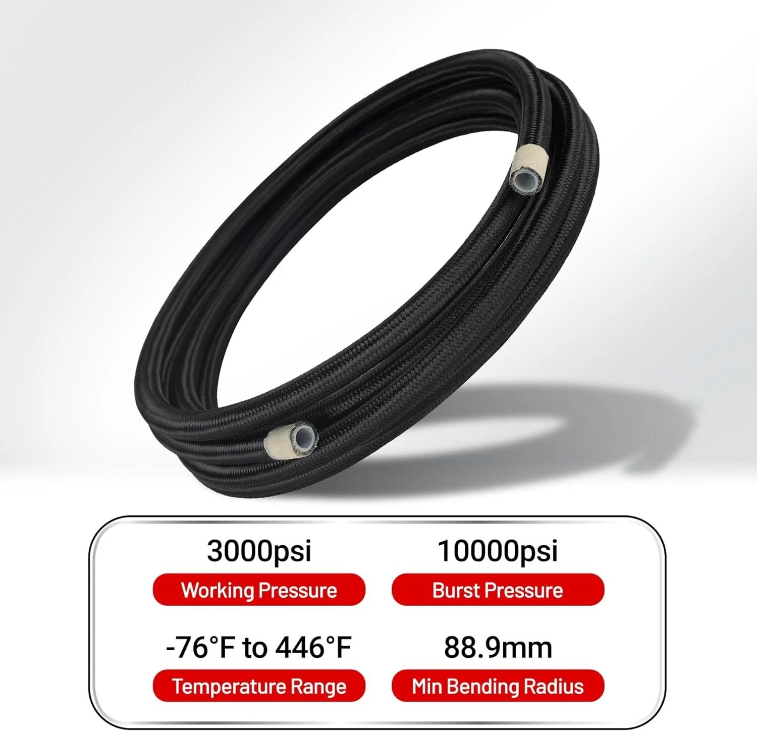 10AN Black Nylon Braided E85 PTFE Fuel Line Hose Kit for Universal Use (20ft)