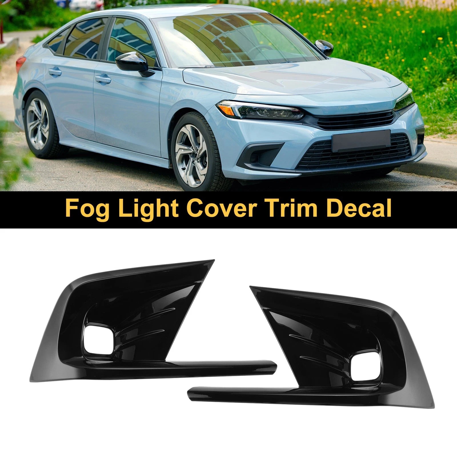 Set of 2 Fog Light Cover Trim for Honda Civic (2022–2024) Glossy Black