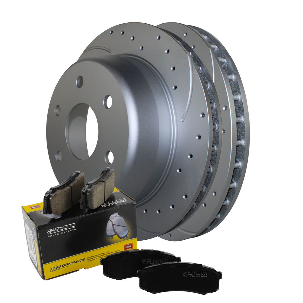 Rear Brake Kit 330mm Drilled Disc Akebono Ceramic Pad for Cadillac Chevrolet GMC