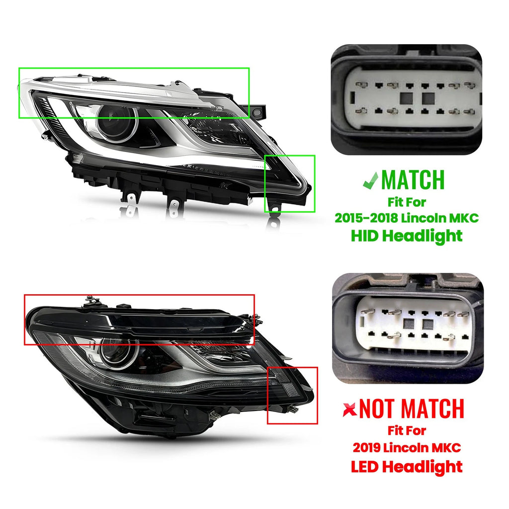 HID/Xenon Headlight for Lincoln MKC (2015–2018) Right W/LED DRL