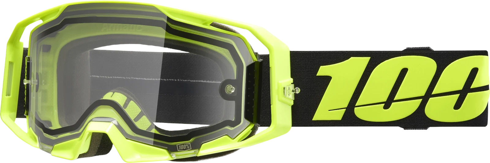 100% Armatic Enduro Moto Goggle for Offroad (2024) - Neon Yellow Clear