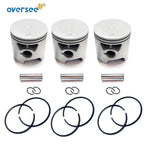 Set of 3 Piston Kit STD 705-850026T1 39-831255A6 for Mercury 40/50/60HP