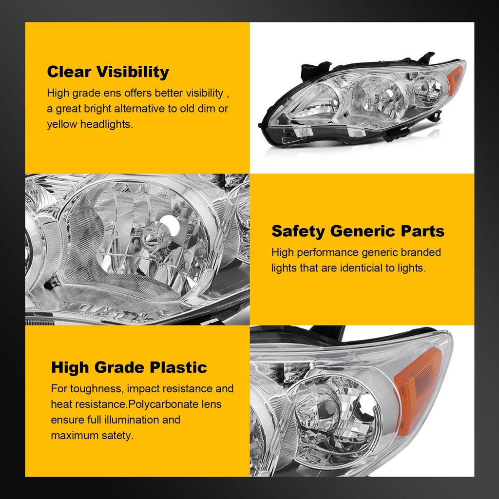 Pair of Front Headlights Assembly for Toyota Corolla (2011–2013)