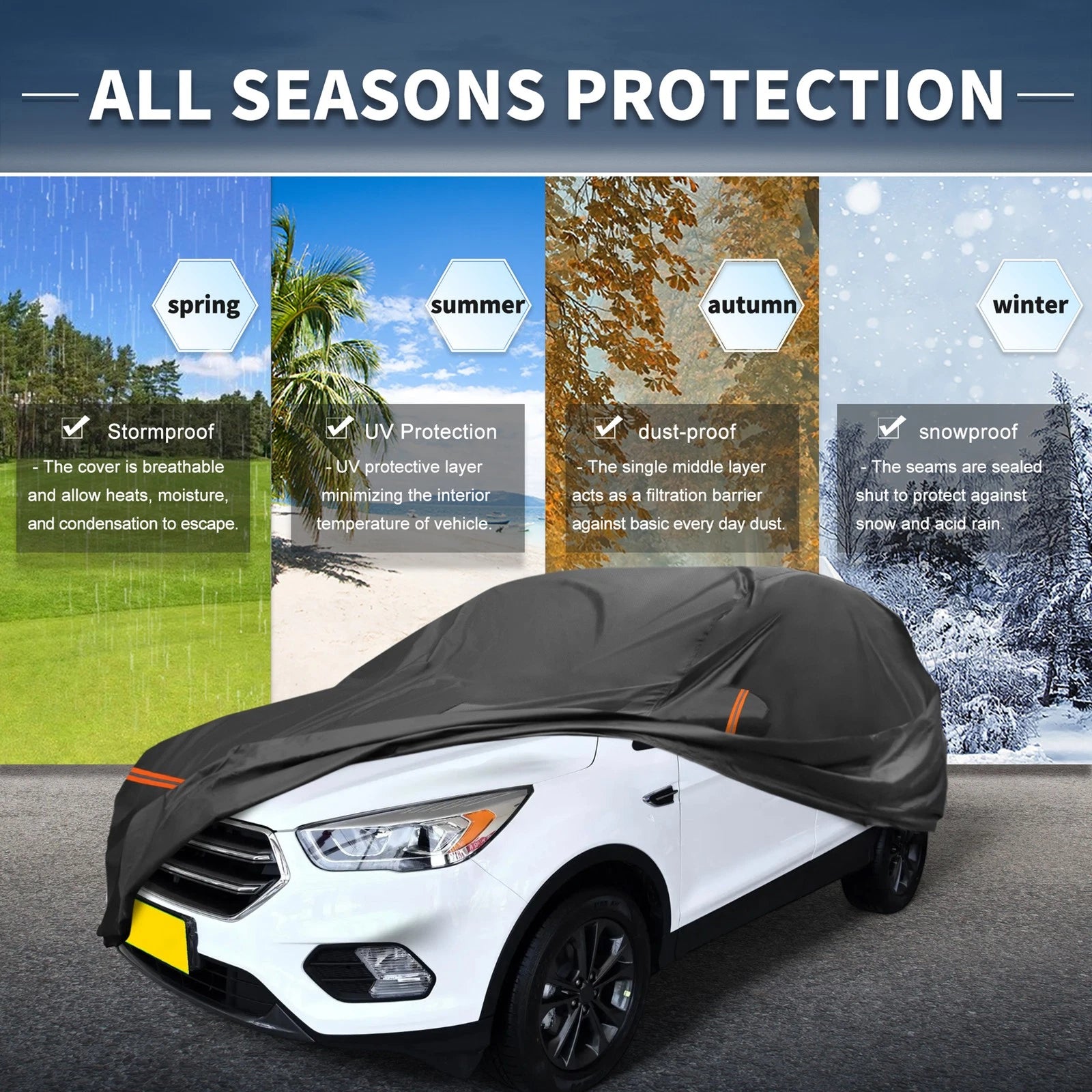 Waterproof Car Cover for Ford Kuga (2008–2023) with Zipper, PEVA Spunlace Cotton