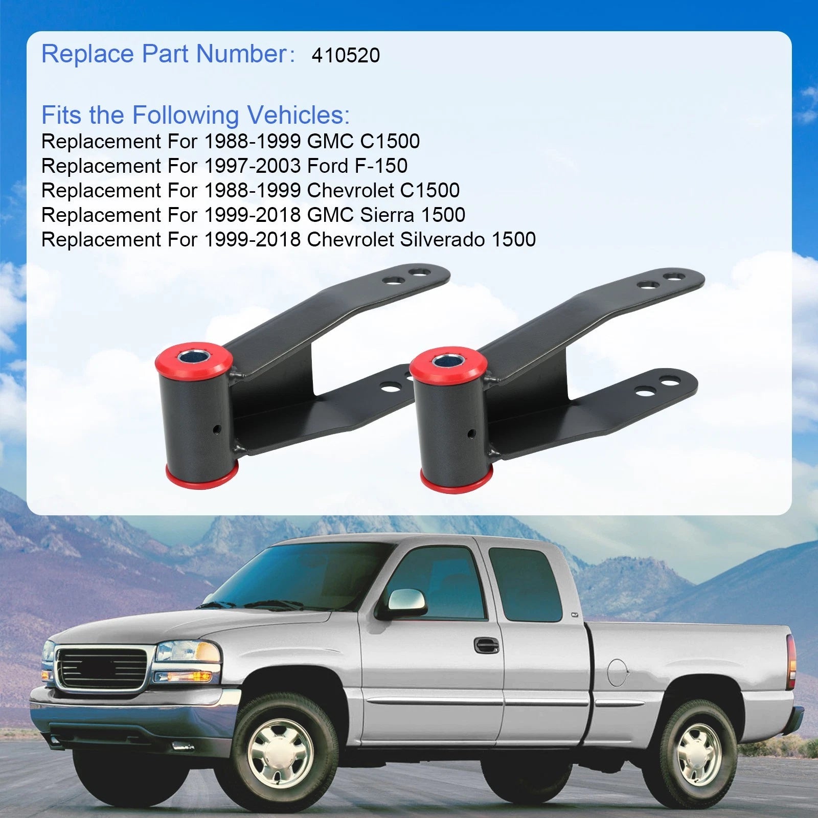 2" Rear Drop Lowering Shackle Suspension Kit for Silverado Sierra 1500 (1988–2019)