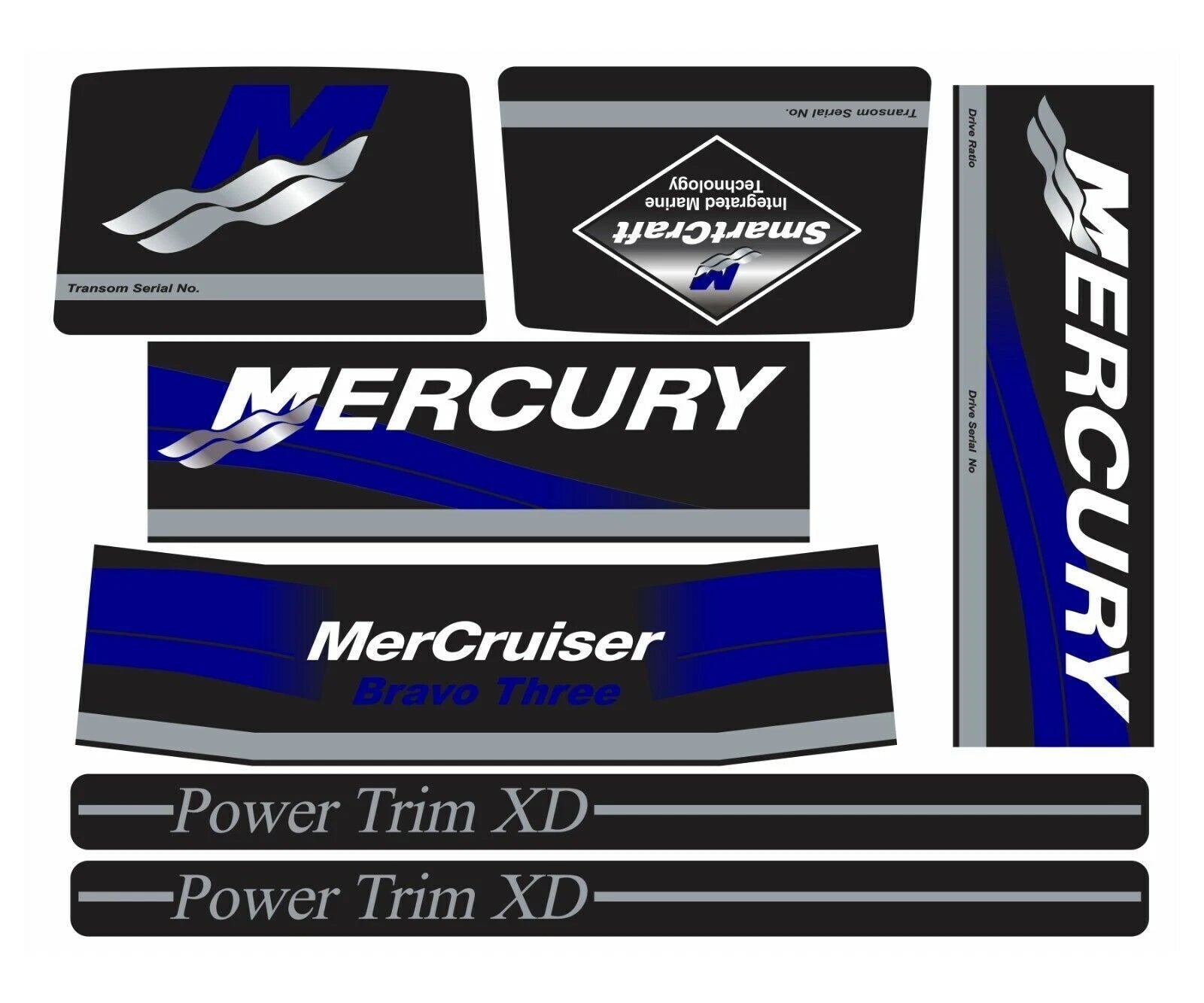 Set of 2 Blue Decals Kit for Mercruiser Bravo Three (2016)
