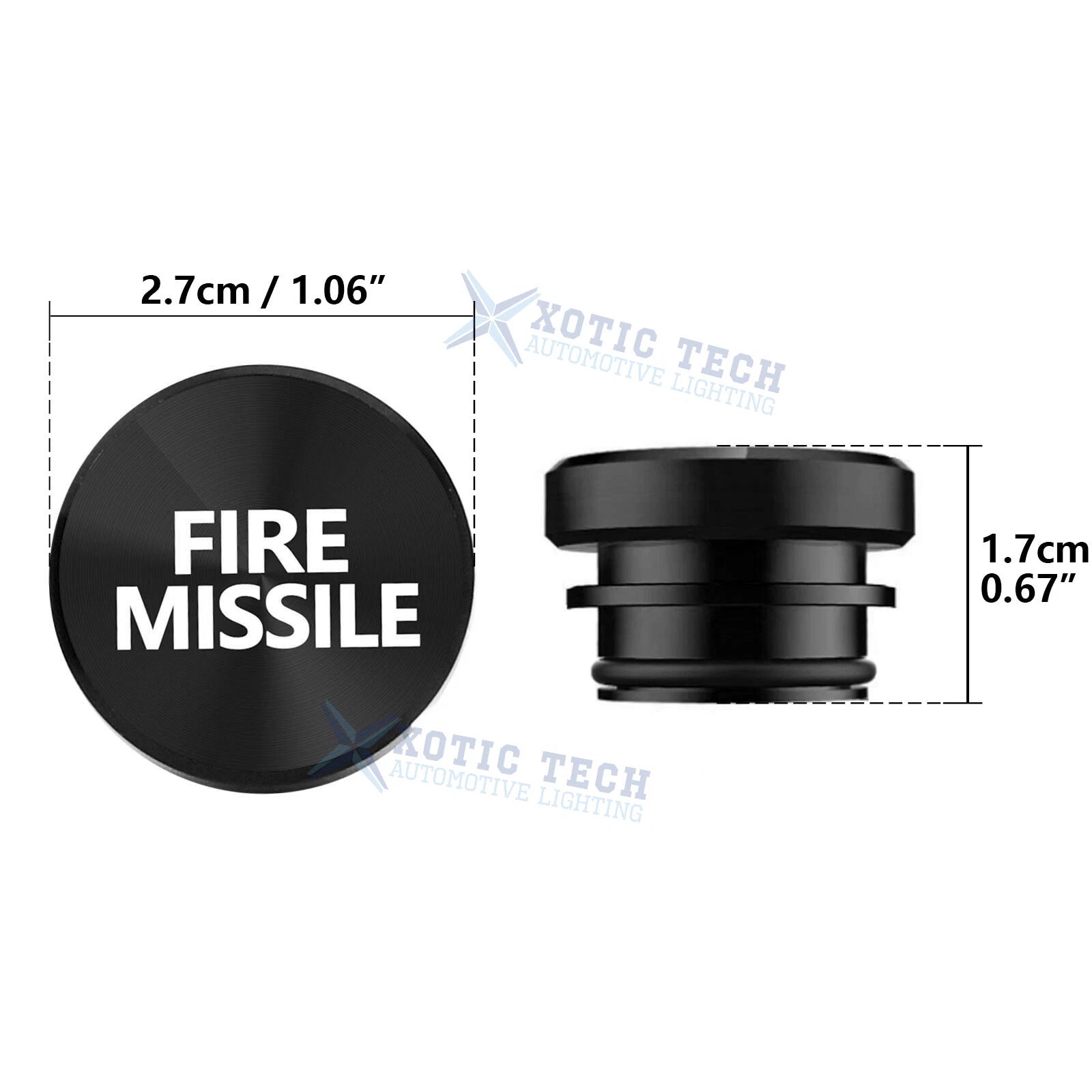 Fire Missile Cigarette Lighter Plug Button Decor Trim for Black Aluminum (---)