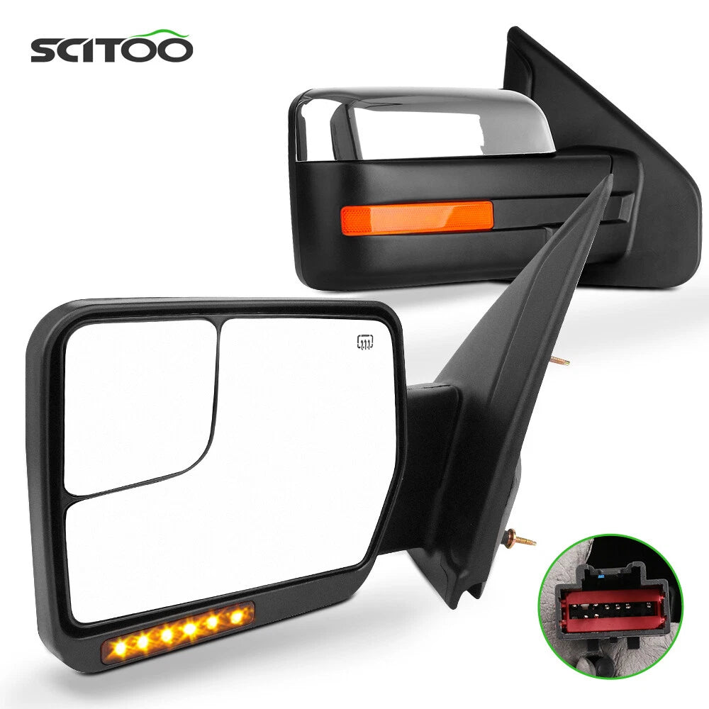 Pair Power Heated LED Signal Side View Mirrors for Ford F-150 (2004–2014)