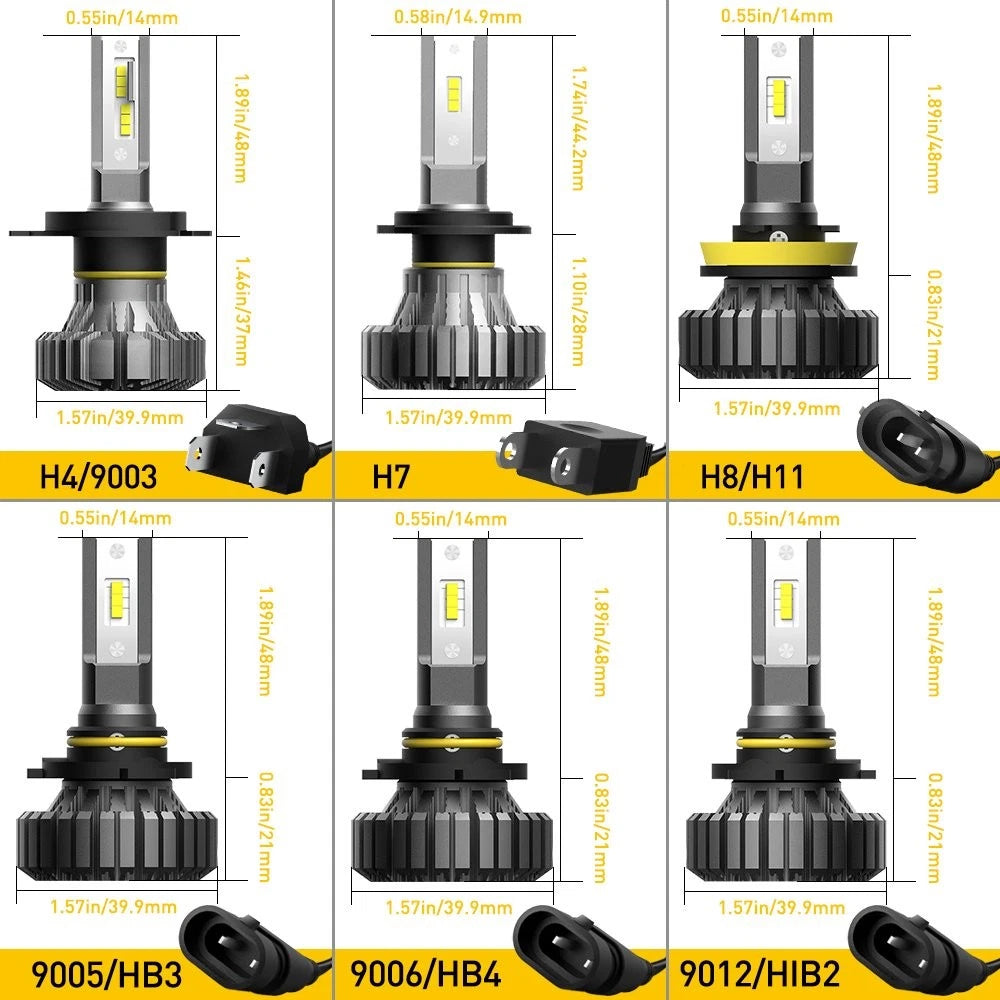 Set of 3 LED Headlight Bulbs 9005 + 9006 + H11 for