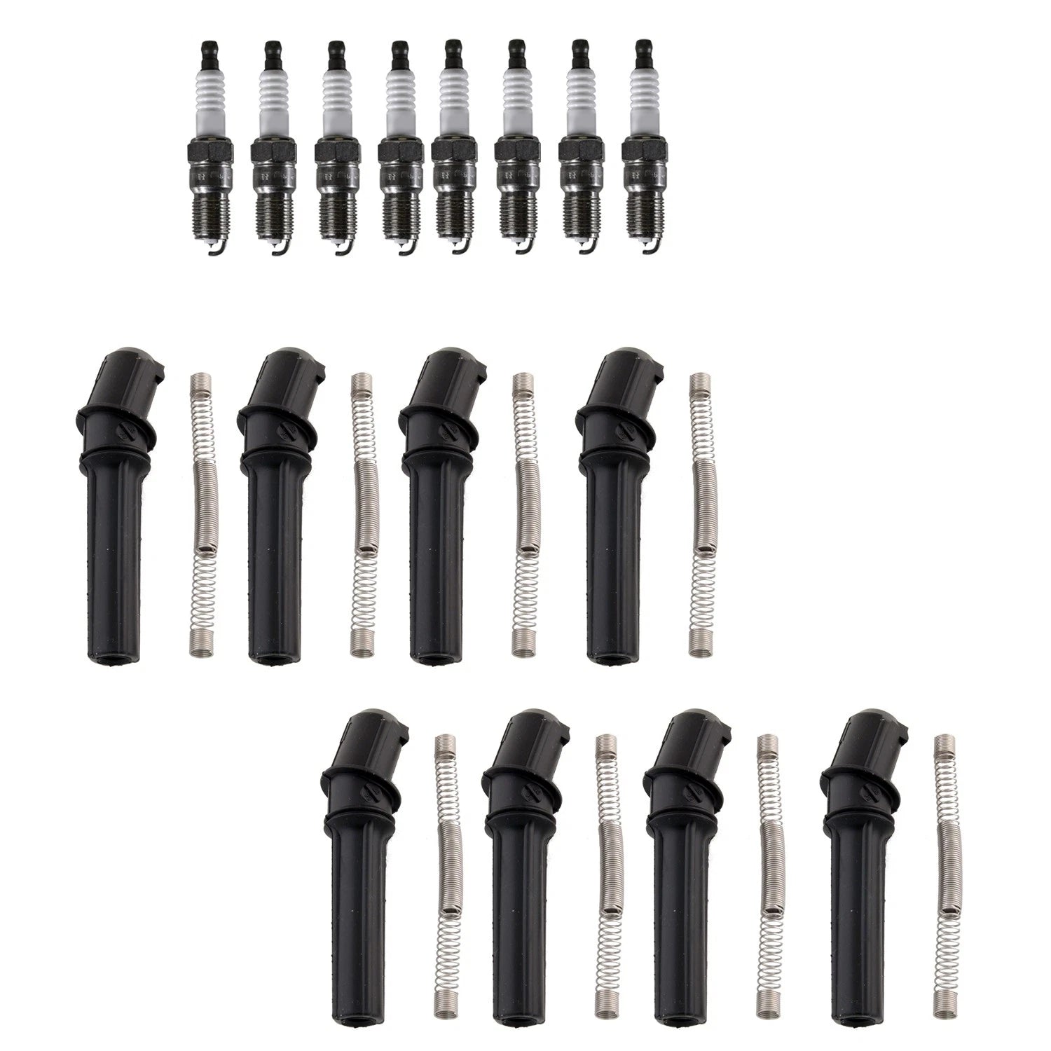 Set of 8 Iridium Spark Plugs & NGK Ignition Coil Boots for Ford E-250 (2008–2014)