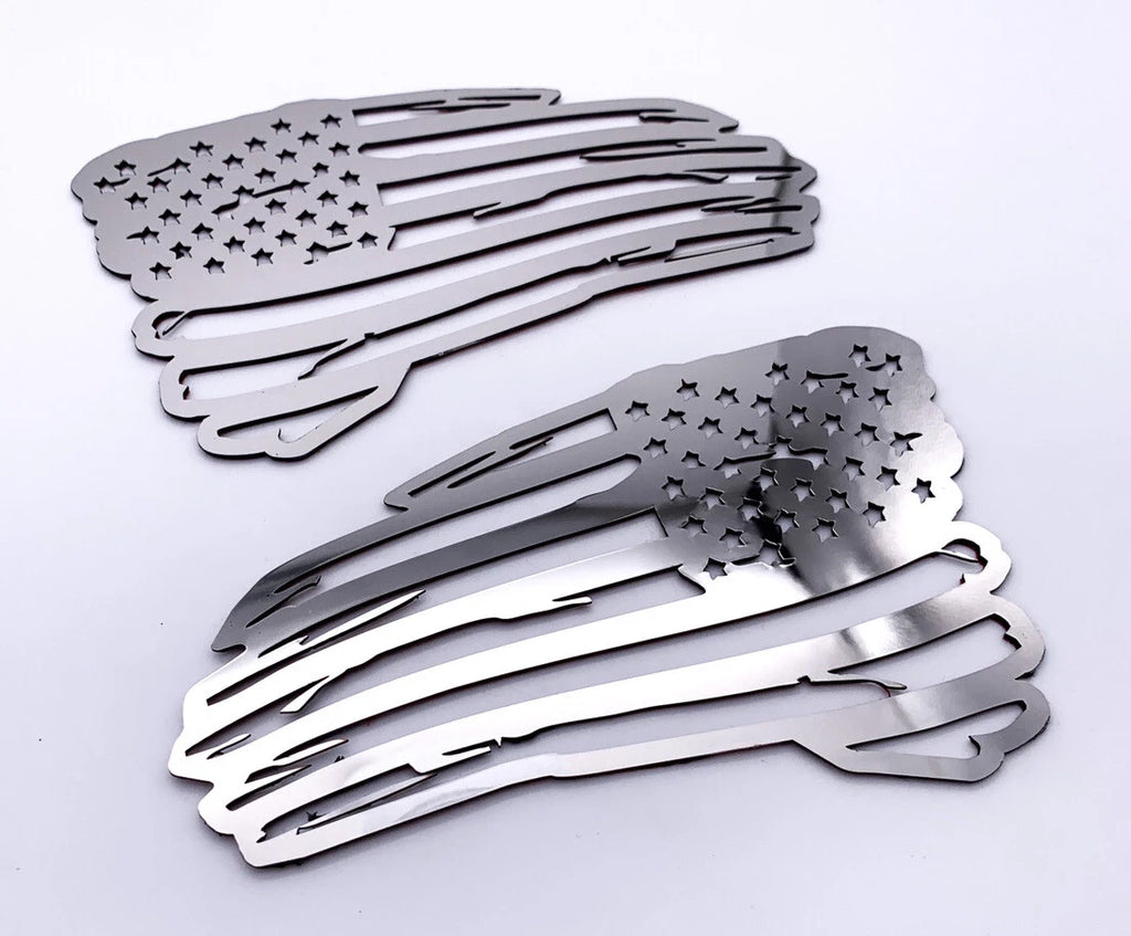 Polished Stainless Emblem Pair for American Flag Decals 6 x 3.5 (Universal)